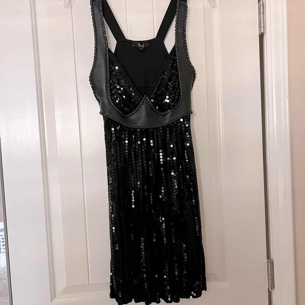 Black Sky Sequin and Leather Mini dress